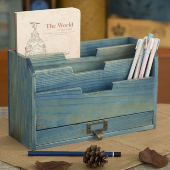 Hand Crafted Storage & Organization Wood Drawer Desk Organizer 3 Tier Office Desk File